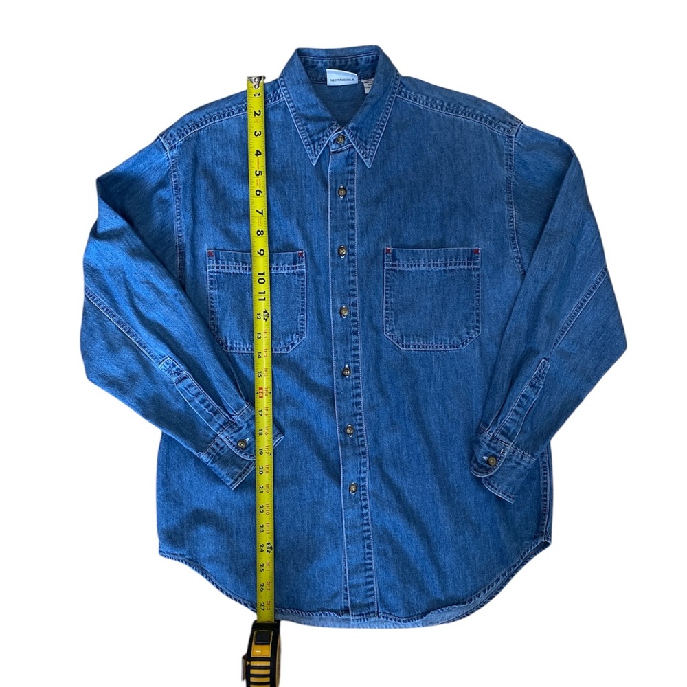 WB Looney Tunes Shirt Embroidered Button Up Merry Melodies Blue Denim Mens Small